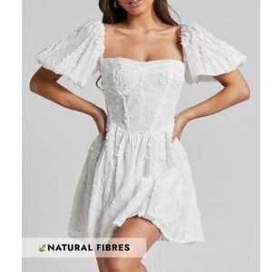 Showpo white floral embroidered mini dress!